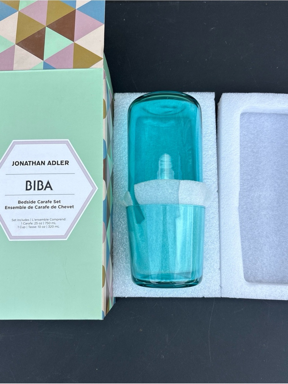 Jonathan Adler Biba Teal Glass Bedside Carafe Set